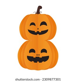 Paper cut orange pumpkins elements for halloween. Paper cut and craft style illustration