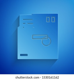 Paper cut Ordered envelope icon isolated on blue background. Email message letter symbol. Paper art style. Vector Illustration