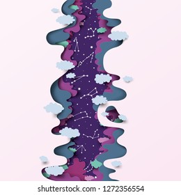
paper cut, origami art. outer space and stars. astrology and zodiac signs. vector