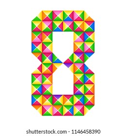 Paper cut, origami number 8. Realistic 3D origami effect isolated. Figure of alphabet, digit. Decoration element for baby birthday, anniversary kids design, year. Colored cartoon number eighth