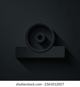 Paper cut Otolaryngological head reflector icon isolated on black background. Equipment for inspection the patients ear, throat and nose. Paper art style. Vector