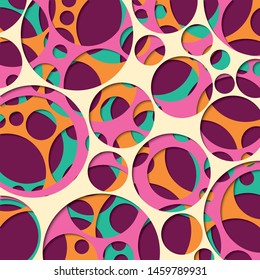 Paper cut out background with 3d effect, circles in vibrant colors, vector illustration