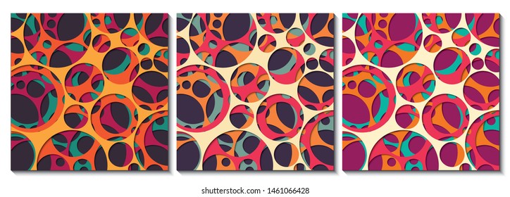 Paper cut out background with 3d effect, circles in vibrant colors, vector illustration