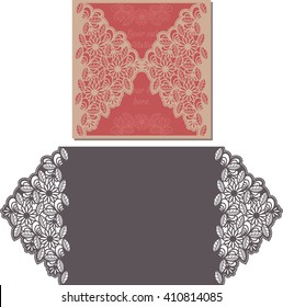 Paper cut out card. Laser cut pattern for invitation card for wedding. Paper cutouts. Wedding invitation template.