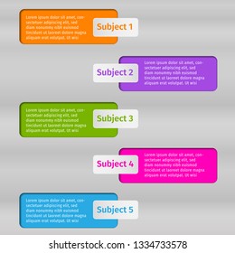 paper cut out colorful business infographic drop shadow with subject and content on grey silver background