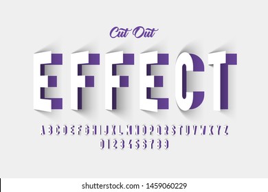 Paper cut out effect font design, alphabet letters and numbers vector illustration