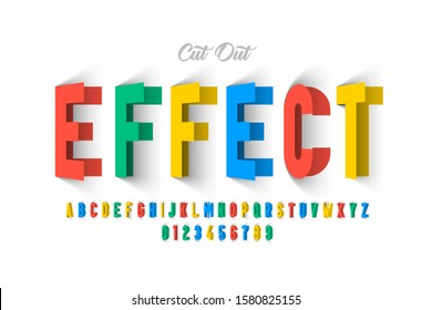 Paper cut out effect font design, alphabet letters and numbers vector illustration
