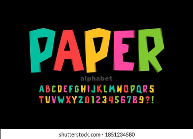 Paper Cut Out Font, Alphabet Letters And Numbers Vector Illustration