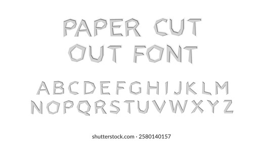 Paper cut out font with shadows. English alphabet made of paper letters with cut out effect. Vector illustration.