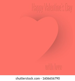 Paper cut out heart for Valentines Day. Vector illustration in trendy coral color. Creative design for greeting card, wedding invitation, with text and place for text.