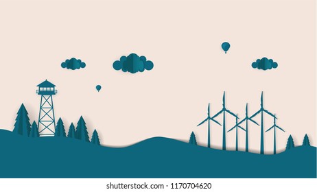 Paper Cut Out Landscape Photorealistic Vector Design