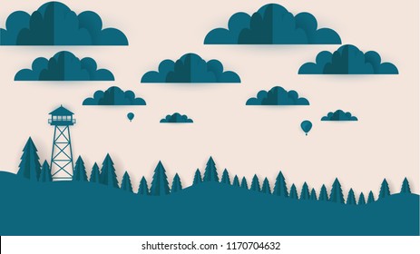 Paper Cut Out Landscape Photorealistic Vector Design