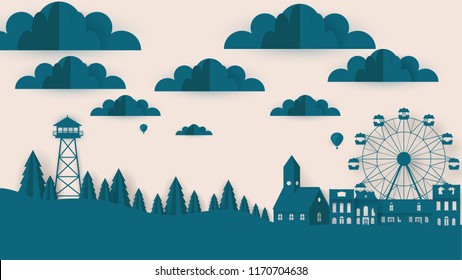 Paper Cut Out Landscape Photorealistic Vector Design