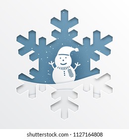 paper cut out snowflakes on background with snowman,paper art style illustration.