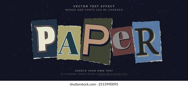 Paper cut out text effect on abstract grunge background, vintage torn paper vector graphic style