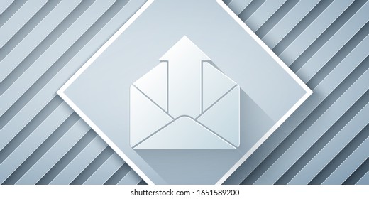 Paper cut Outgoing mail icon isolated on grey background. Envelope symbol. Outgoing message sign. Mail navigation button. Paper art style. Vector Illustration