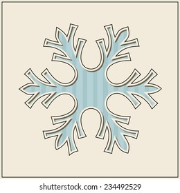 Paper cut outlined snowflake over beige background.