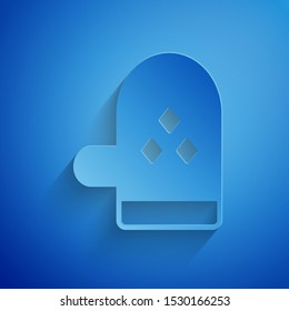 Paper cut Oven glove icon isolated on blue background. Kitchen potholder sign. Cooking glove. Paper art style. Vector Illustration