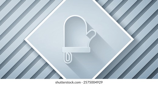 Paper cut Oven glove icon isolated on grey background. Kitchen potholder sign. Cooking glove. Paper art style. Vector