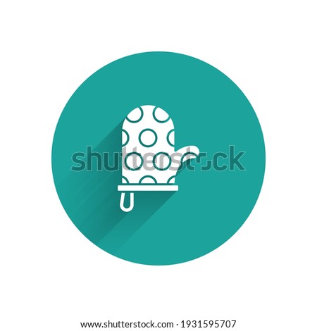 Paper cut Oven glove icon isolated on blue background. Kitchen potholder sign. Cooking glove. Paper art style. Vector