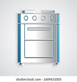 Paper cut Oven icon isolated on grey background. Stove gas oven sign. Paper art style. Vector Illustration