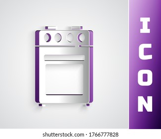 Paper cut Oven icon isolated on grey background. Stove gas oven sign. Paper art style. Vector