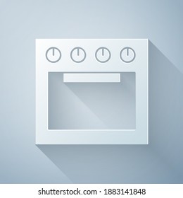 Paper cut Oven icon isolated on grey background. Stove gas oven sign. Paper art style. Vector