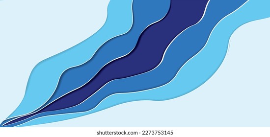 Paper cut over sea wave. 3D abstract backgroundVector illustration.