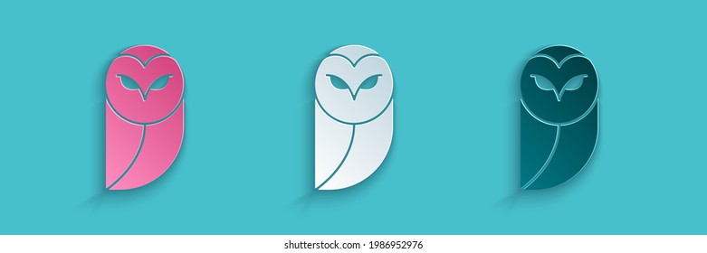 Paper cut Owl icon isolated on blue background. Animal symbol. Paper art style. Vector