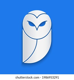Paper cut Owl icon isolated on blue background. Animal symbol. Paper art style. Vector