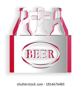Paper cut Pack of beer bottles icon isolated on white background. Case crate beer box sign. Paper art style. Vector.