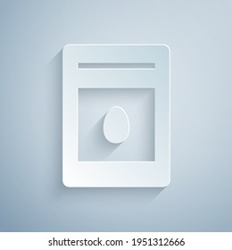 Paper cut Pack full of seeds of a specific plant icon isolated on grey background. Paper art style. Vector