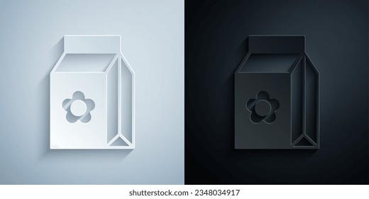 Paper cut Pack full of seeds of a specific plant icon isolated on grey and black background. Paper art style. Vector