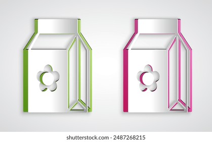 Paper cut Pack full of seeds of a specific plant icon isolated on grey background. Paper art style. Vector