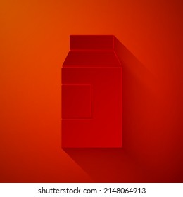 Paper cut Paper package for milk icon isolated on red background. Milk packet sign. Paper art style. Vector