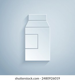 Paper cut Paper package for milk icon isolated on grey background. Milk packet sign. Paper art style. Vector