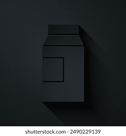 Paper cut Paper package for milk icon isolated on black background. Milk packet sign. Paper art style. Vector