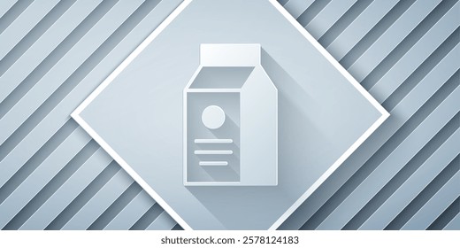 Paper cut Paper package for milk icon isolated on grey background. Milk packet sign. Paper art style. Vector