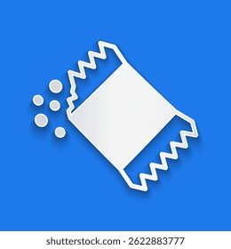 Paper cut Packet of pepper icon isolated on blue background. Paper art style. Vector