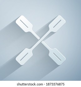 Paper cut Paddle icon isolated on grey background. Paddle boat oars. Paper art style. Vector