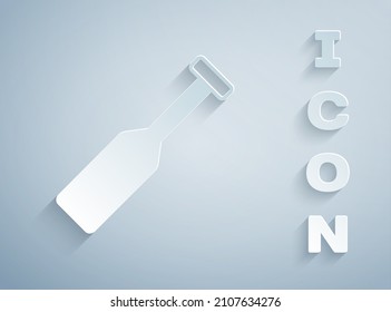 Paper cut Paddle icon isolated on grey background. Paddle boat oars. Paper art style. Vector