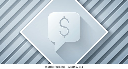 Paper cut Paid support icon isolated on grey background.Speech bubble chat. Message icon. Communication or comment chat symbol. Paper art style. Vector