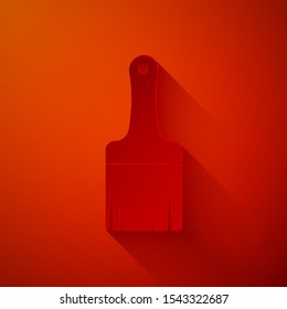 Paper cut Paint brush icon isolated on red background. Paper art style. Vector Illustration