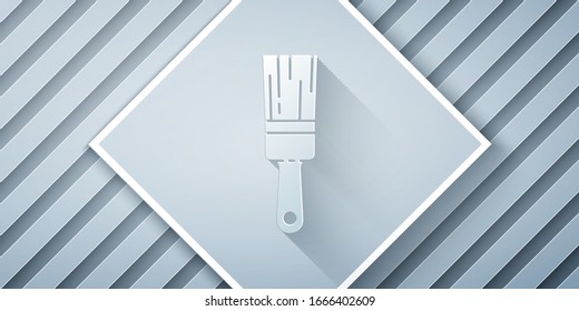 Paper cut Paint brush icon isolated on grey background. Paper art style. Vector Illustration