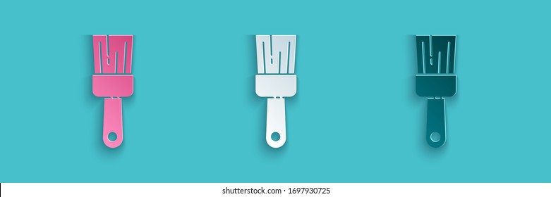 Paper cut Paint brush icon isolated on blue background. Paper art style. Vector Illustration