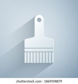 Paper cut Paint brush icon isolated on grey background. Paper art style. Vector