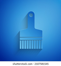 Paper cut Paint brush icon isolated on blue background. Paper art style. Vector