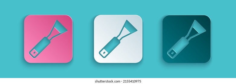 Paper cut Paint brush icon isolated on blue background. For the artist or for archaeologists and cleaning during excavations. Paper art style. Vector