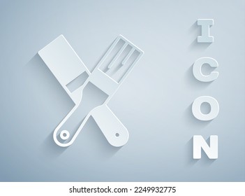 Paper cut Paint brush icon isolated on grey background. Paper art style. Vector