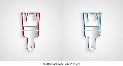 Recorte de papel Icono de pincel de pintura aislado en fondo gris. Estilo de arte de papel. Vector